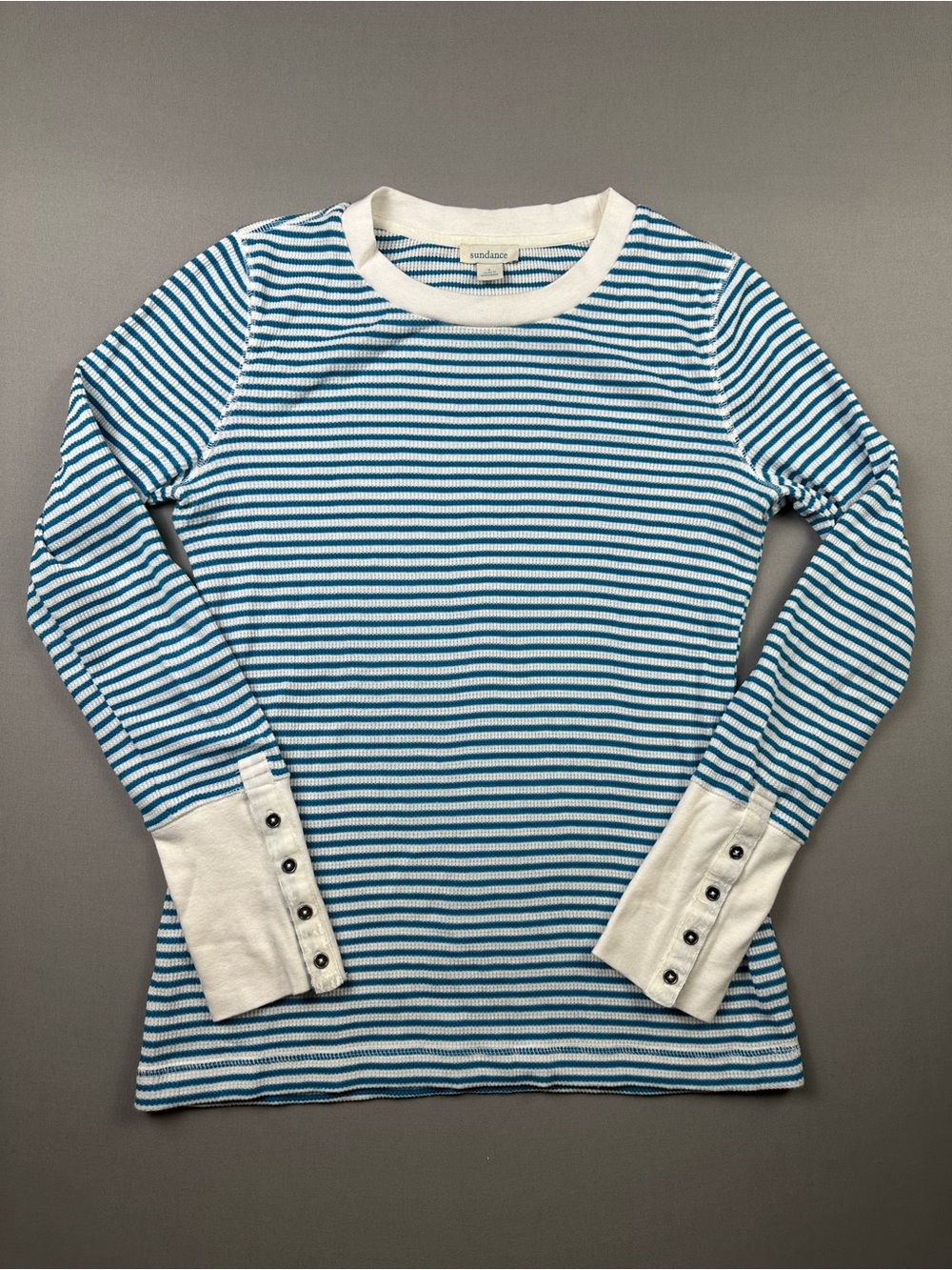 Sundance Waffle Knit Thermal Long-Sleeve Shirt, Button-Cuff Velvet Trim - Small